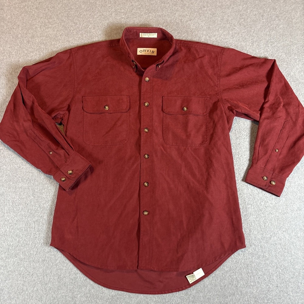VTG ORVIS Men's Long Sleeve Button Down Burgundy Sz M Nylon Polyester‎ 80s 90s
